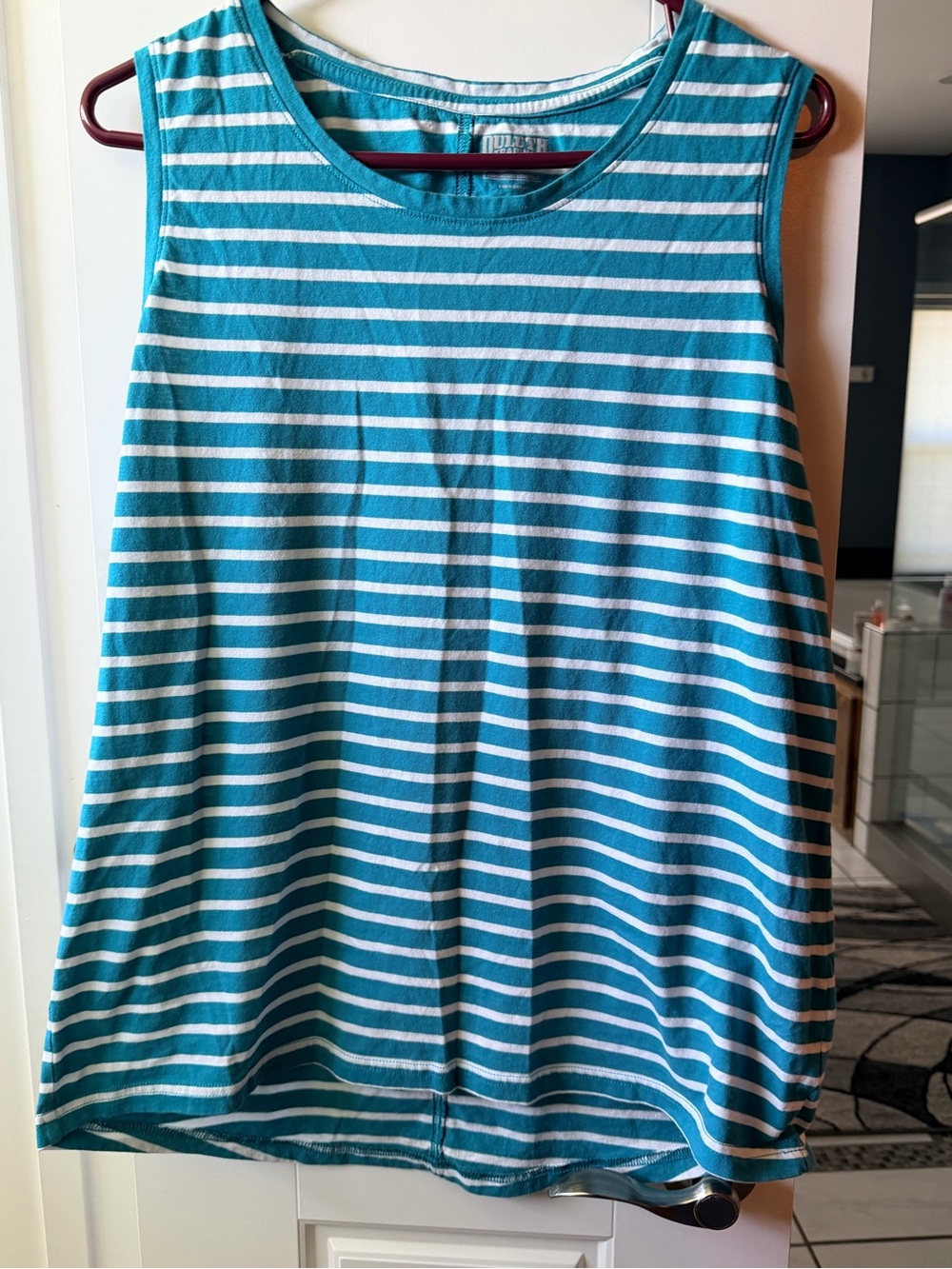 Duluth Trading Co Teal & White Striped Sleeveless Tank